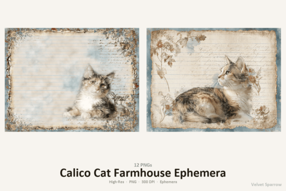 Download Calico Cat Farmhouse Ephemera - Premium Bundle