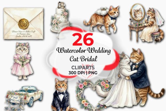 Download Watercolor Wedding Cat Bridal Clipart - Wedding Collection